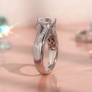 Victory Soar Ring | 2 CT Center Stone & V-Shaped Pavé Band in Sterling Silver